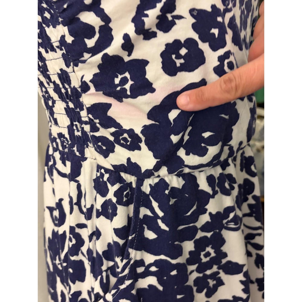 Gap Navy Blue White Floral Strapless Smocked Mini Dress Pockets Medium - Picture 2 of 4